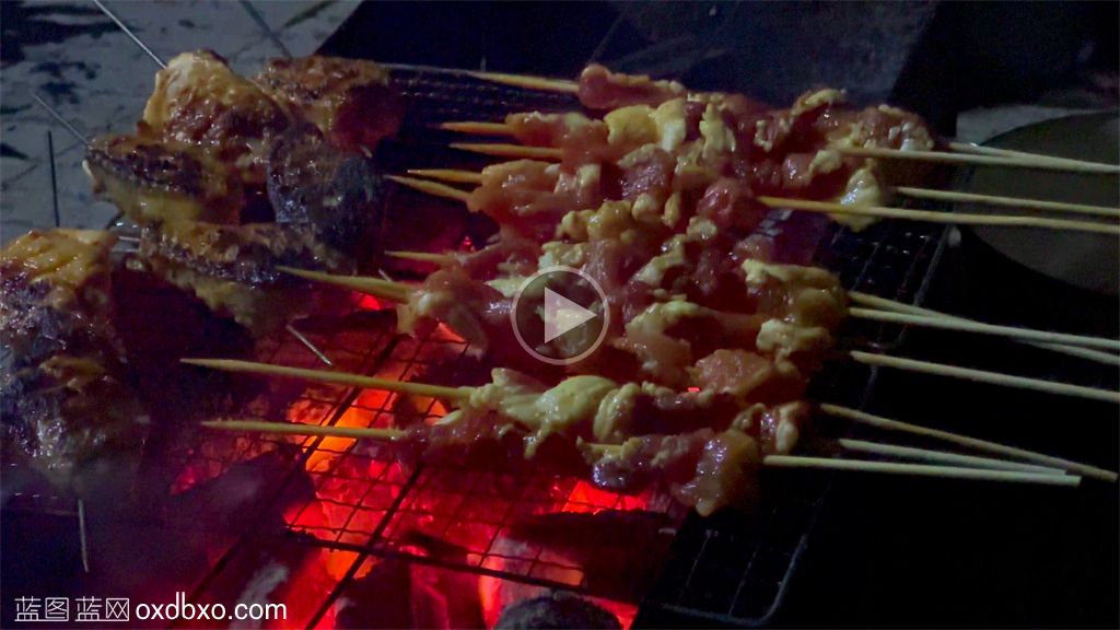 碳火烤羊肉串碳烤串视频烧烤视频素材