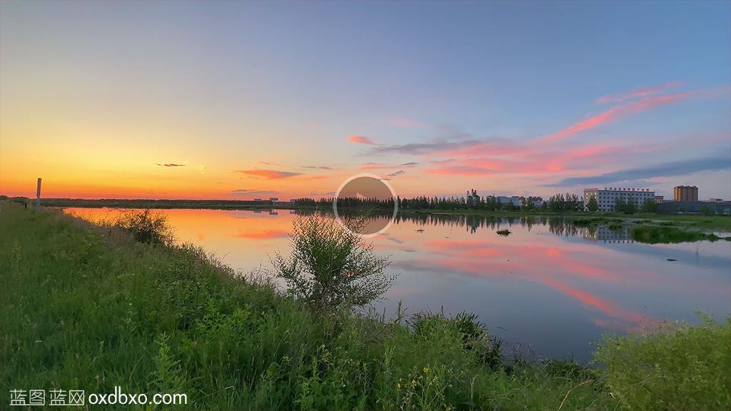 视频双阳河湿地夕阳黄昏开阔的天空拜泉县