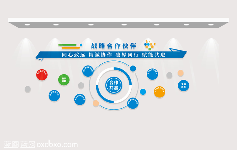 商用设计素材农村产权合作伙伴文化墙设计素材合作共赢同心致远精诚合作破界同行赋能共进