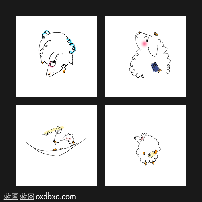 商用设计素材手绘可爱小羊绵羊年插画漫画中国画卡通小绵羊素材(图1)