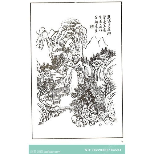 芥子园山水画线描中国传统国画素材_作品编号：NO:20220320104594