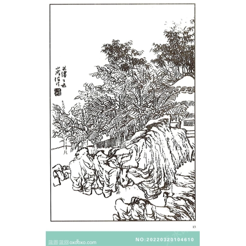 芥子园山水画线描中国传统国画素材_作品编号：NO:20220320104610