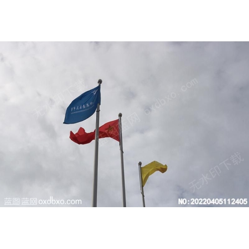 拜泉三中校旗五彩旗红黄蓝摄影素材编号:20220405112405
