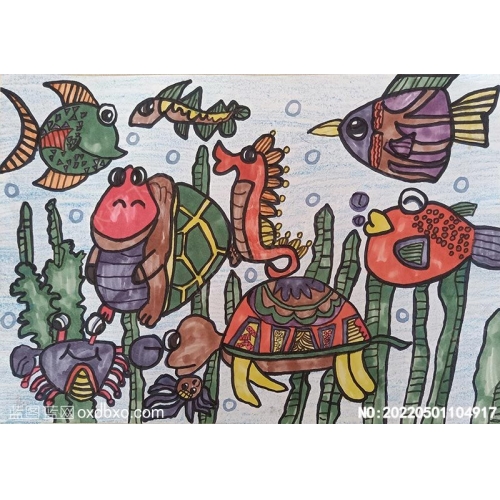 学生少儿色彩画海底世界绘画少儿绘画素材_作品编号：20220501104917