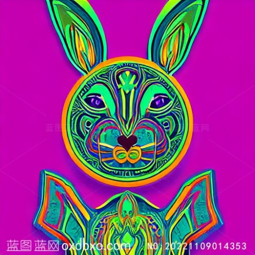 圆脸紫色背景上校小兔图案花纹简笔画兔子插画素材编号_NO:20221109014353