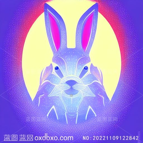 小兔对称月亮背景灰蓝大耳朵兔子插画素材编号_NO:20221109122842