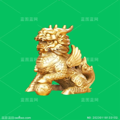 金麒麟雕像塑像雕塑造型PNG免抠元古文化吉祥物素彩球素材编号_NO:20230118133102