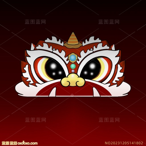 舞狮子头国风国潮手绘鼠绘传统文化设计素材_编号NO20231205141802