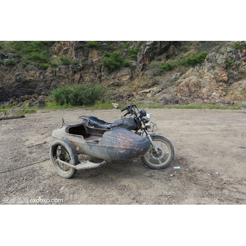 废旧的边三轮摩托车高清摄影商业商用图片素材