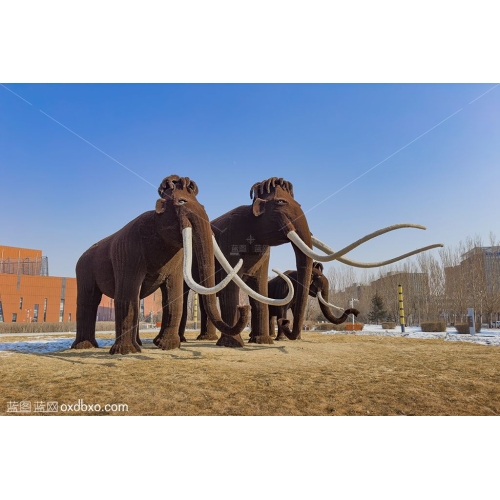 猛犸象雕像园艺草雕大庆市博物馆商业摄影商用图片素材