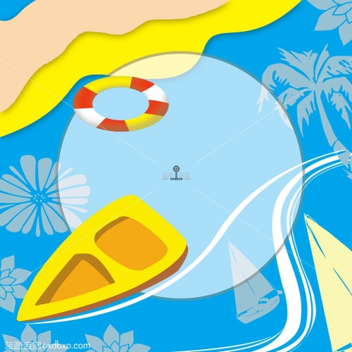 剪纸风盛夏漂流PSD夏日素材扁平风