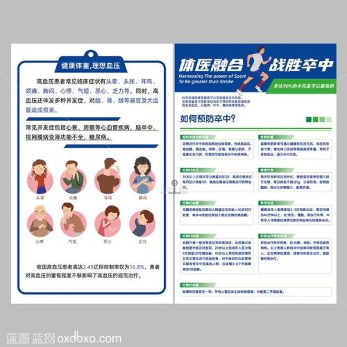免费设计素材健康体重理想血压海报展板如何预防卒中体医融合战胜卒中宣传海报