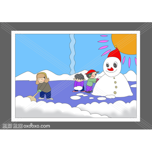 免费手抄报设计元素冬季除雪扫雪堆雪人小报设计